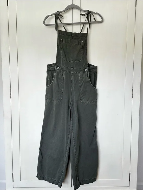 AE Studio Olive Green Wide Leg Cropped Overalls Size S 100% Cotton - Picture 2 of 8
